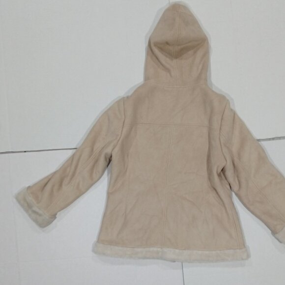 Sonoma Life + Style Women's Suede Fabric Beige HoodFaux Fur Coat/Jacket Size L. - Picture 6 of 14
